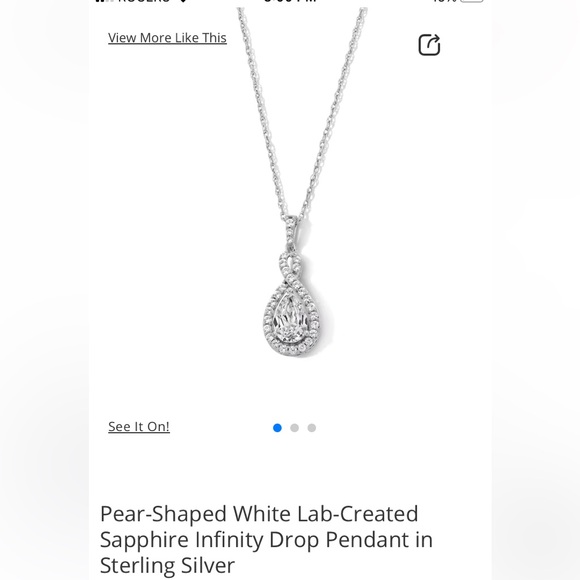 Pear Shaped Lab created White Sapphire Necklace - Picture 3 of 7